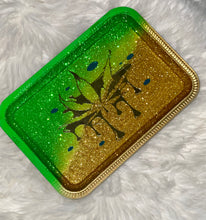 Load image into Gallery viewer, Green and Gold Trippy Drip Tray
