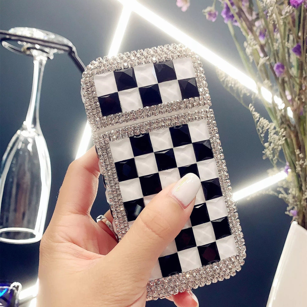 Black And White Pretty Rollr Bling Case and Lighter Set